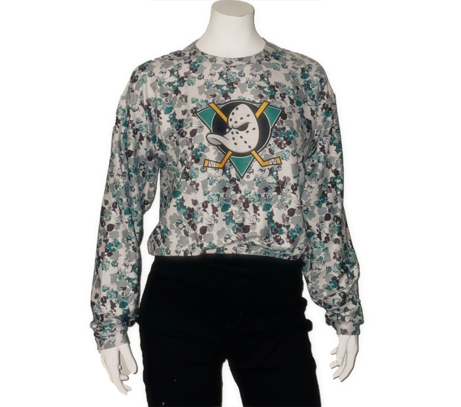Womens MD Teal Floral Long Sleeve Top